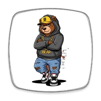 Urban bear hoodie with chain street art - Square fridge magnet - white - Front
