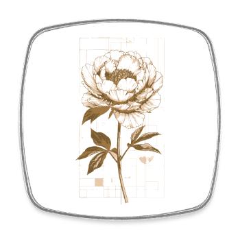 Imprimé en pivoine en fleur d’or - Magnet carré - blanc - Devant