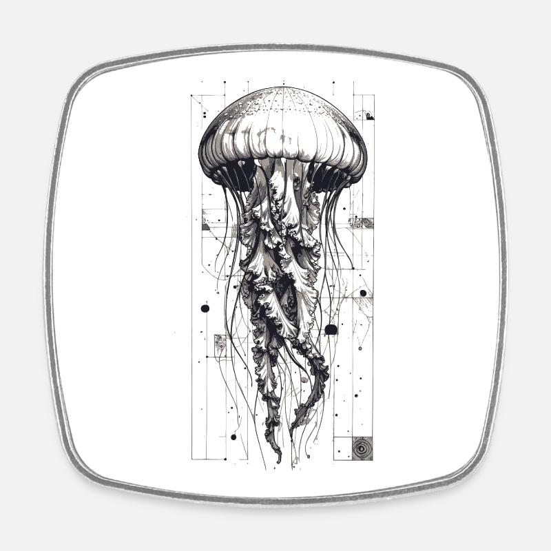 Black and White Technok Jellyfish - Square fridge magnet - white