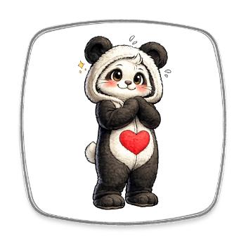 Schüchterner Panda mit rotem Herz - Viereckiger Kühlschrankmagnet - Weiß - Vorne
