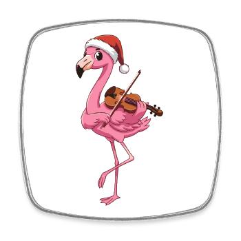 Oiseau flamant rose de Noël jouant du violon - Magnet carré - blanc - Devant