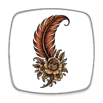 Verzierte Feder mit Blüten – Vintage Tattoo - Viereckiger Kühlschrankmagnet - Weiß - Vorne