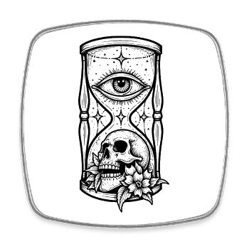 Hourglass Skull Eye Spooky Tattoo - Square fridge magnet - white - Front