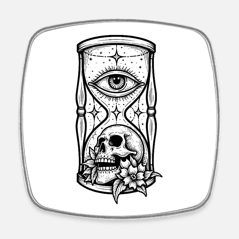Hourglass Skull Eye Spooky Tattoo - Square fridge magnet - white