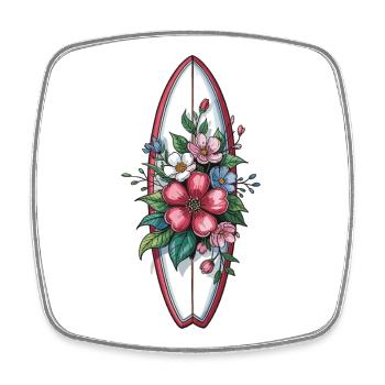 Floral Surfboard T-Shirt – Beach Style - Square fridge magnet - white - Front