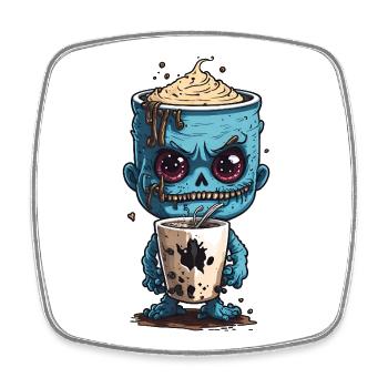Kaffeemonster  - Koffein Zombie - Morgenmuffel - Viereckiger Kühlschrankmagnet - Weiß - Vorne