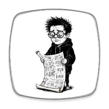 Trauriger Junge, der schwarze Zeitung weiß liest - Viereckiger Kühlschrankmagnet - Weiß - Vorne