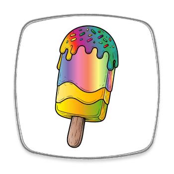 Regenbogen Eis am Stiel Cartoon Illustration  - Viereckiger Kühlschrankmagnet - Weiß - Vorne