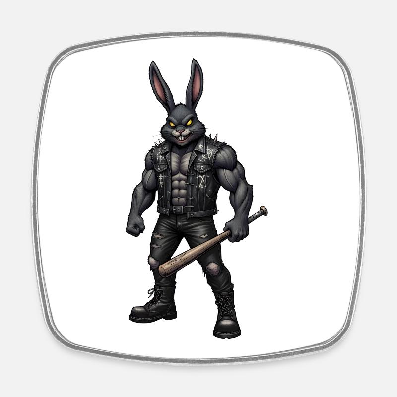 Heavy Metal Easter Bunny Rocker Easter Hardcore Bunny - Square fridge magnet - white
