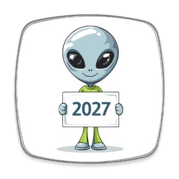 kleines blaues Alien - Viereckiger Kühlschrankmagnet - Weiß - Vorne