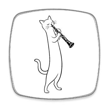 Katze spielt Klarinette - Viereckiger Kühlschrankmagnet - Weiß - Vorne