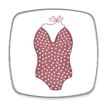 Polka Pink Swimsuit V-Neck - Square fridge magnet - white - Front