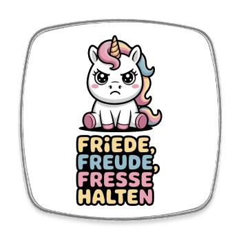  Friede Freude Fresse Halten Einhorn Sarkastischer - Viereckiger Kühlschrankmagnet - Weiß - Vorne