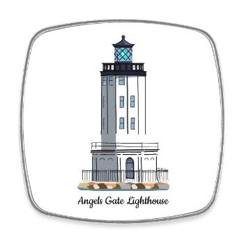 Los Angeles, Hand Drawn Harbor Lighthouse USA - Square fridge magnet - white - Front