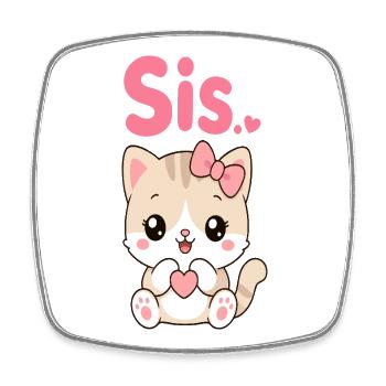 Sœur Chat Cœur Kawaii - Magnet carré - blanc - Devant