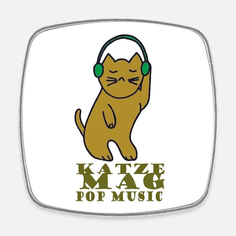 Cat likes pop music - Square fridge magnet - white