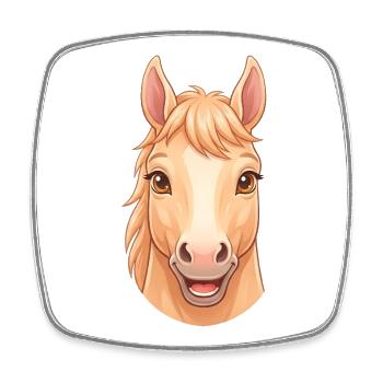 Illustration mignonne de visage de cheval en dessin animé joyeux - Magnet carré - blanc - Devant