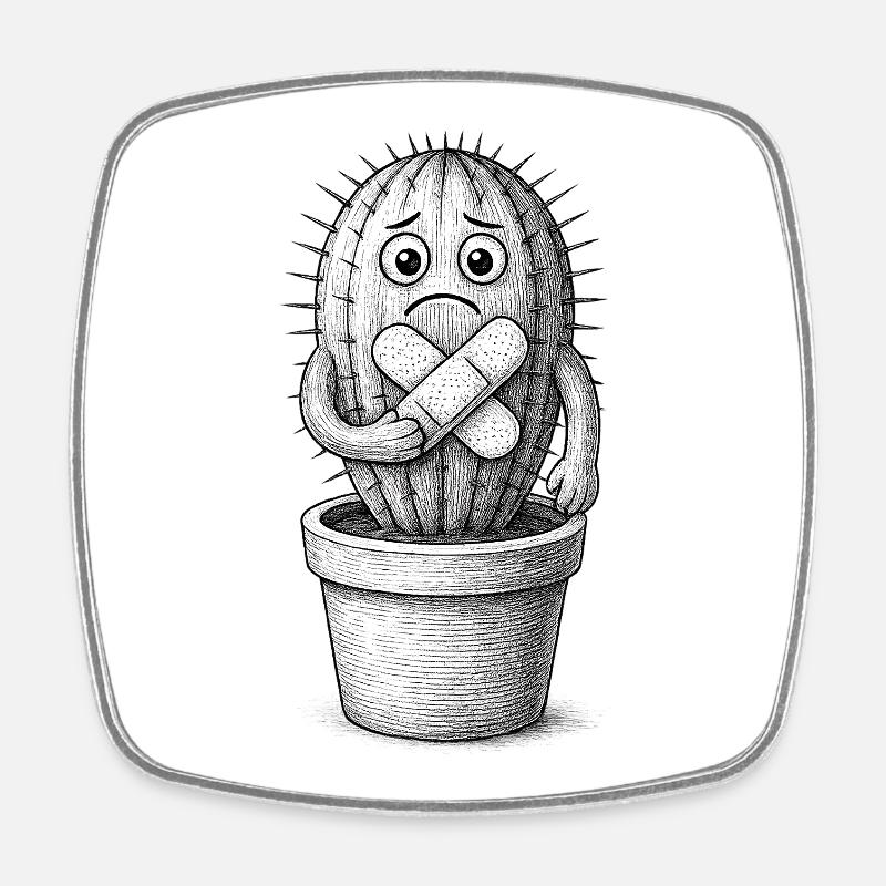 Bandaged Sad Cactus - Square fridge magnet - white