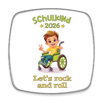 Schulanfang - Einschulung - Junge - Rollstuhl - Viereckiger Kühlschrankmagnet - Weiß - Vorne