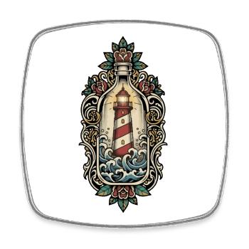 Phare Maritime Bouteille Tatouage Retro Mer - Magnet carré - blanc - Devant
