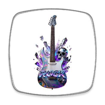 Guitare rock holographique en forme de crâne - Magnet carré - blanc - Devant