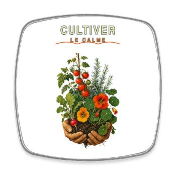 Cultiver le Calme: Jardinage en mains - Magnet carré - blanc - Devant