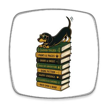 Hunde Bücher Lesen Dackel Geschenk für Leser - Viereckiger Kühlschrankmagnet - Weiß - Vorne
