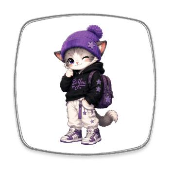 Lila Kätzchen-BeYou-Hoodie - Viereckiger Kühlschrankmagnet - Weiß - Vorne