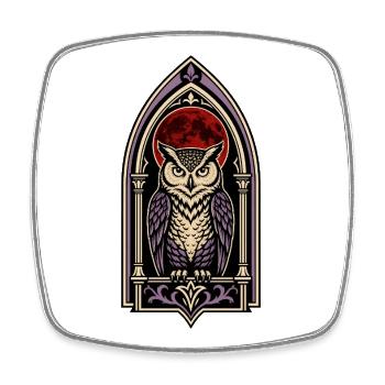 Vitrail Gothic Owl Blood Moon - Magnet carré - blanc - Devant