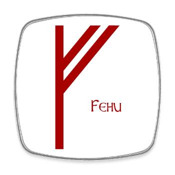 Rune Fehu nommée Rouge – Viking Futhark Norse - Magnet carré - blanc - Devant