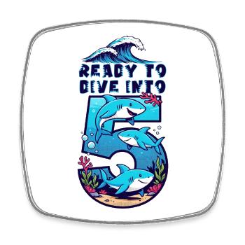 Ready to Dive Into Shark Design, Cute Ocean Marine - Square fridge magnet - white - Front