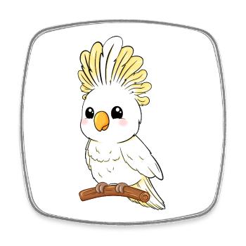 Cute yellow white cockatoo on branch - Square fridge magnet - white - Front