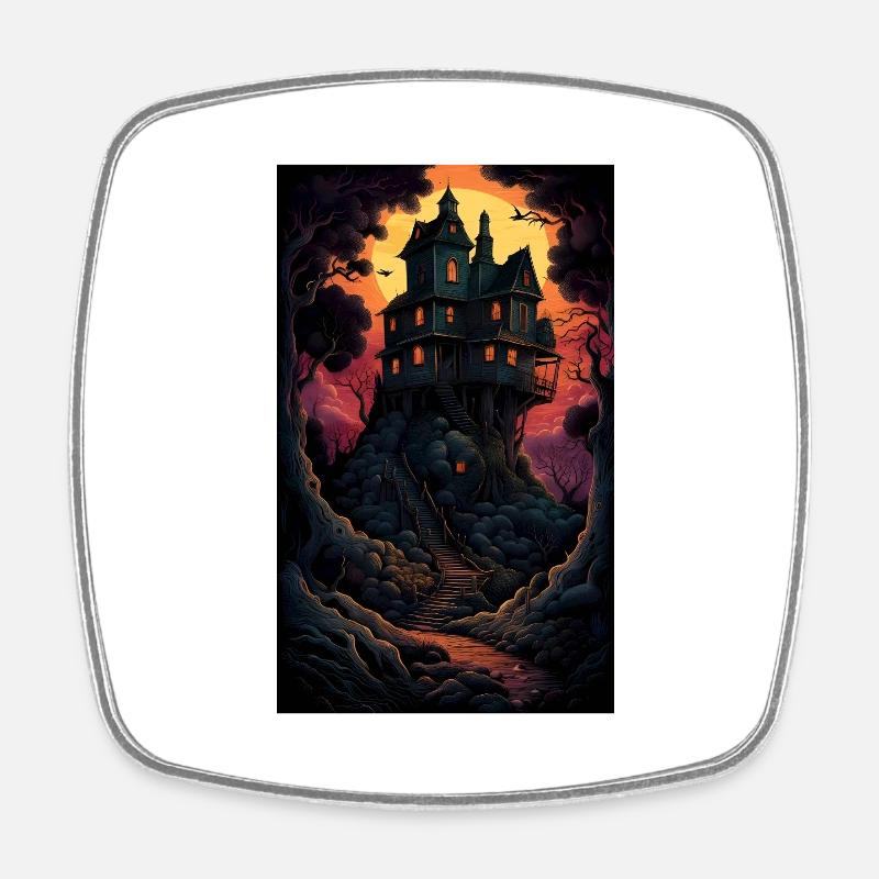 Strange & mysterious chilling tree house - Square fridge magnet - white