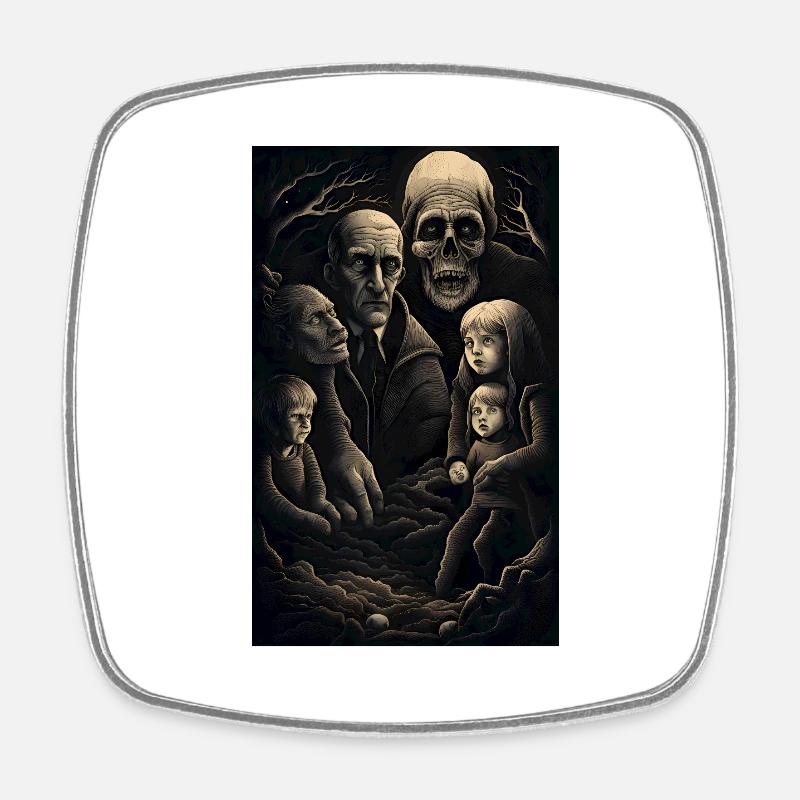 Horror family through time & age - Square fridge magnet - white