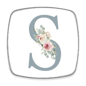S| Monogram | Eucalyptus Pastel Flower Blue - Square fridge magnet - white - Front