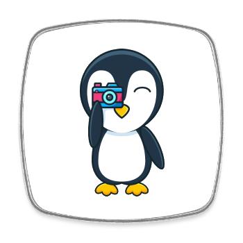 Penguin with camera - Square fridge magnet - white - Front