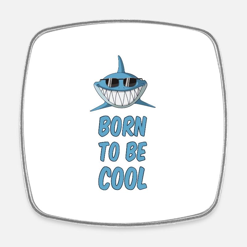 Born to be cool - shark with sunglasses - Square fridge magnet - white