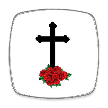 Roses Mourning Death Cross Funeral Beyond Grave - Square fridge magnet - white - Front