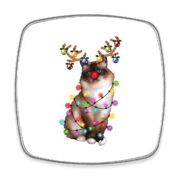 Chat Birman de Noël - Drôle de renne Noël Kitty - Magnet carré - blanc - Devant