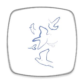 pigeons,oiseaux,dessin,dessin au fusain,bleu,sourd - Magnet carré - blanc - Devant