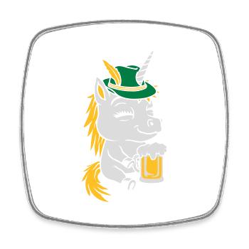 Party Einhorn Bier trinken - Viereckiger Kühlschrankmagnet - Weiß - Vorne