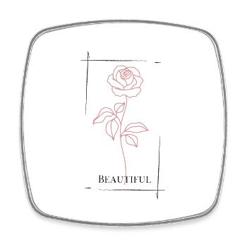 Rose couleur saumon avec inscription « Beautiful » sur le dos - Magnet carré - blanc - Devant