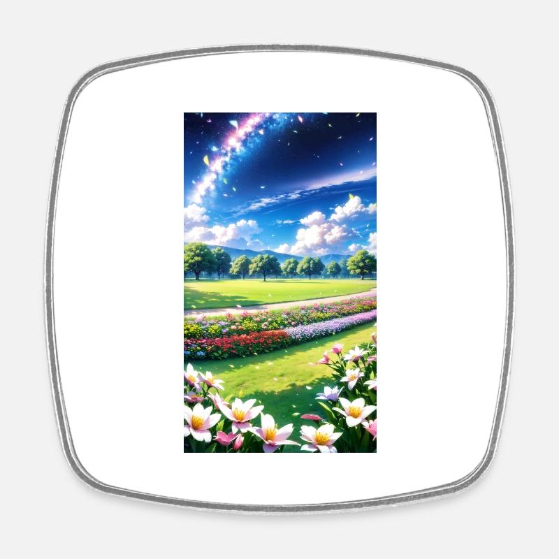 Landschaft mit 4 Bereichen, Generative KI - Viereckiger Kühlschrankmagnet - Weiß