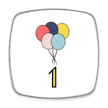 1. 1 AN. 1er ANNIVERSAIRE. ANNIVERSAIRE 1 AN - Magnet carré - blanc - Devant