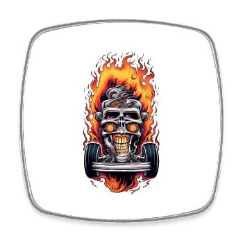 Totenkopf Biker - Viereckiger Kühlschrankmagnet - Weiß - Vorne