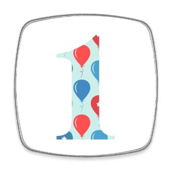 Ballon zum 1. Jubiläum - Viereckiger Kühlschrankmagnet - Weiß - Vorne