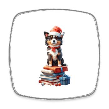 Christmas with dog, cute Sheltie puppy - Square fridge magnet - white - Front