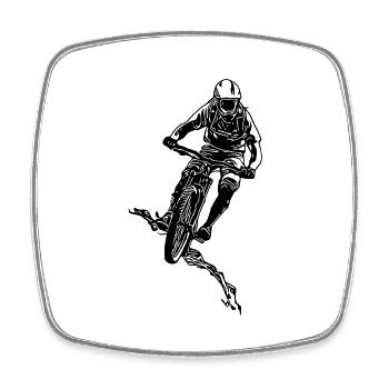 Cool mountain biker on hill mountain trail - Square fridge magnet - white - Front