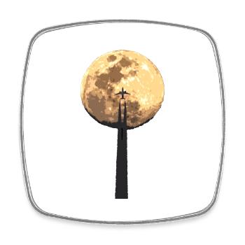 Das Flugzeug und der Mond - Viereckiger Kühlschrankmagnet - Weiß - Vorne