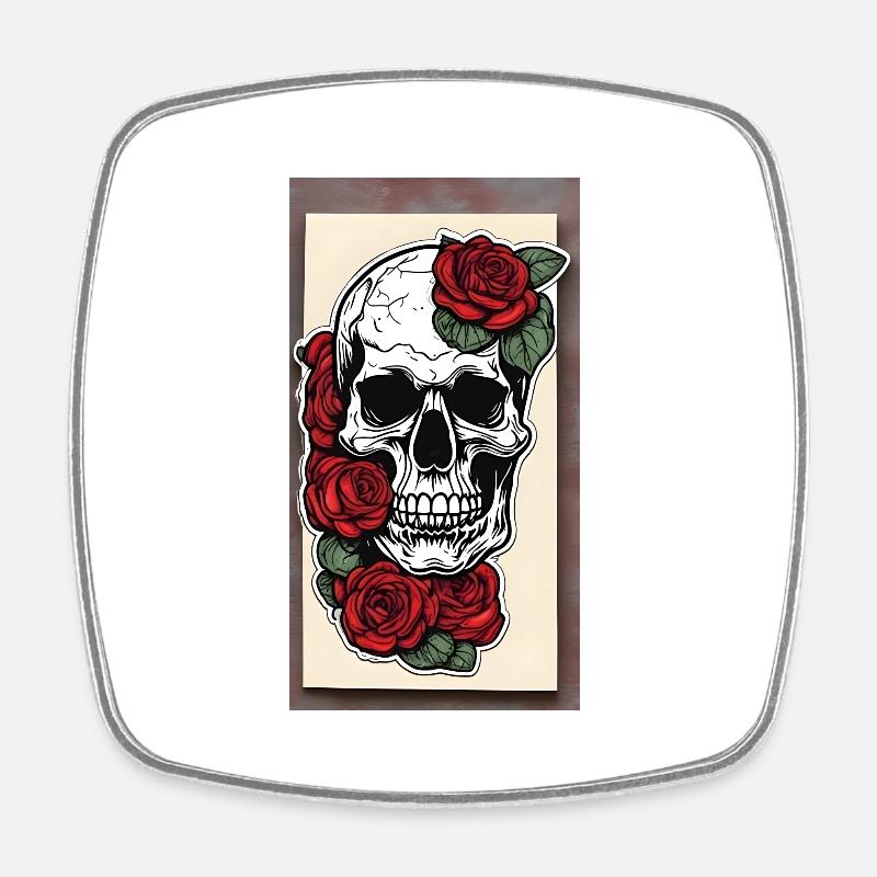 Skull with roses - Square fridge magnet - white